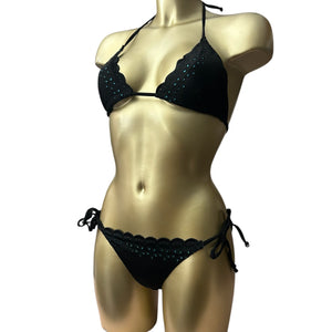 Black  low rise embroidered bikini set (S/M)