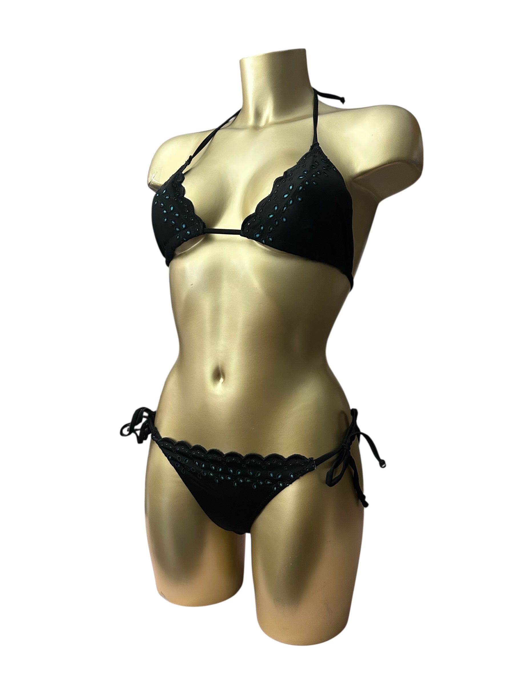 Black  low rise embroidered bikini set (S/M)