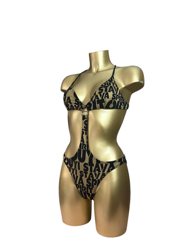 Gold graphic low waisted body swimsuit (S)