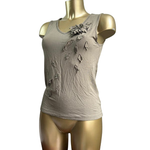 Khaki flower appliqué super stretchy tank top (XL)