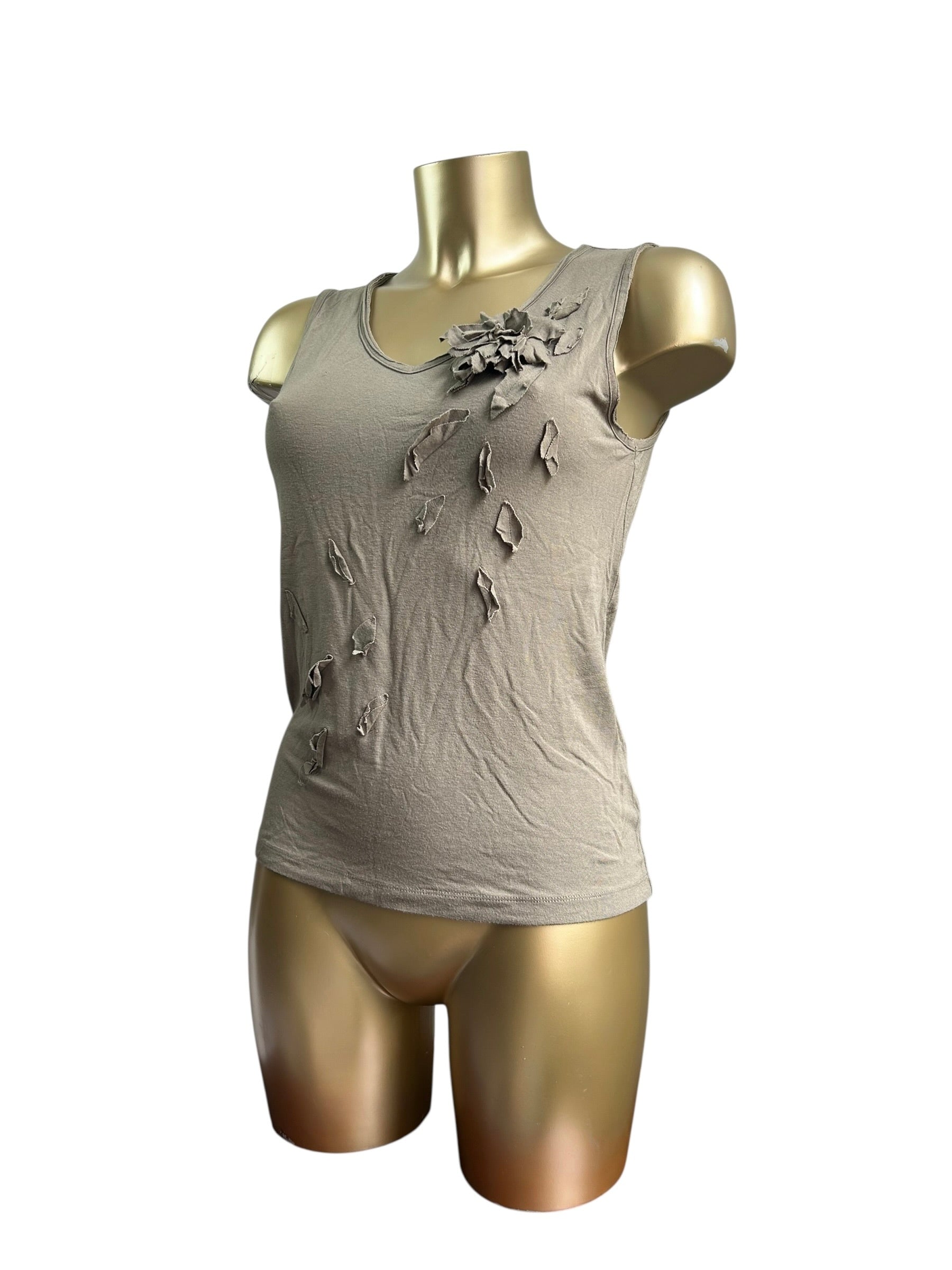 Khaki flower appliqué super stretchy tank top (XL)