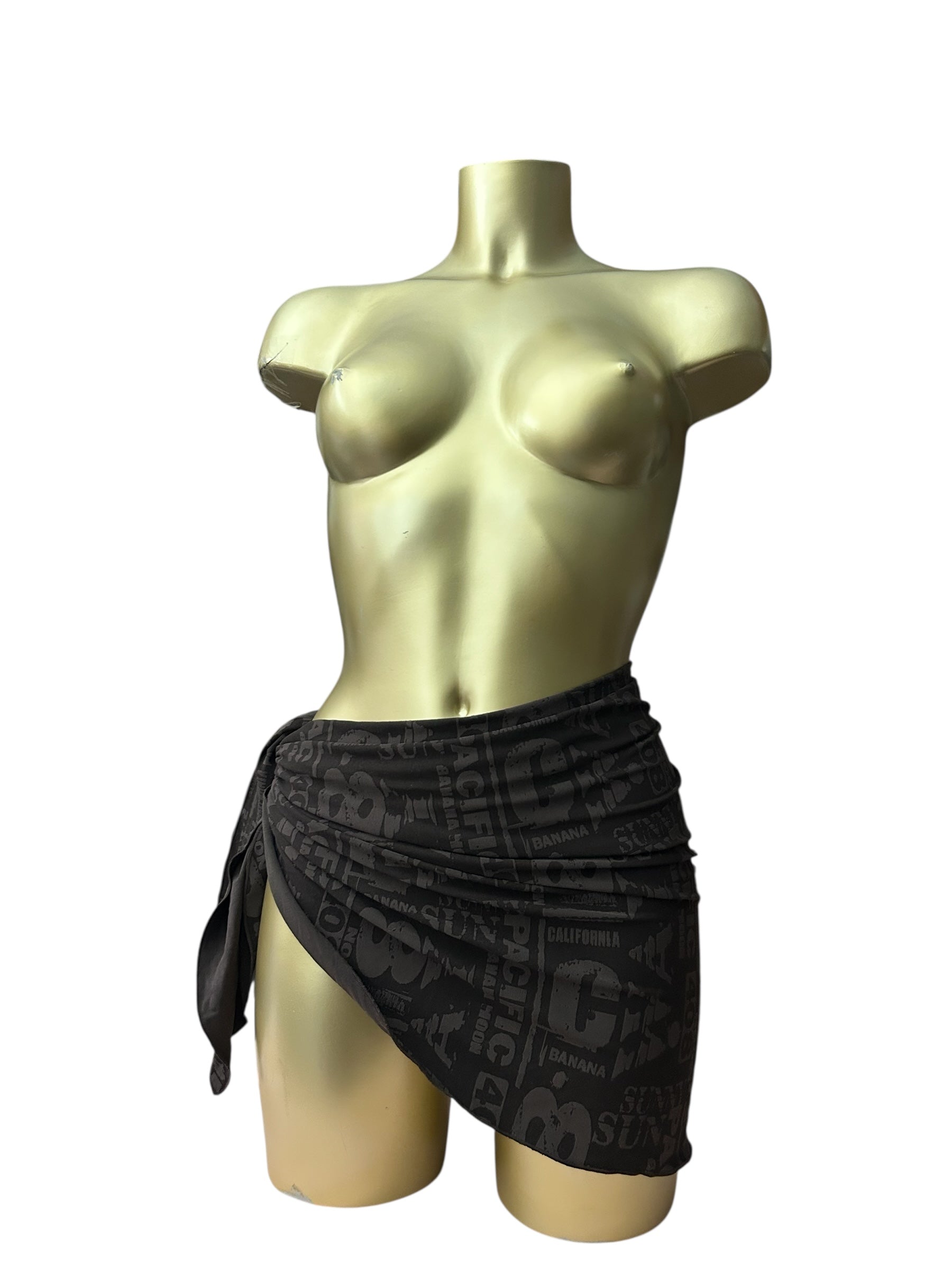Brown graphic print pareo beachwear mini skirt (One size)