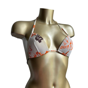White Hawaii hibiscus padded bikini top (S)