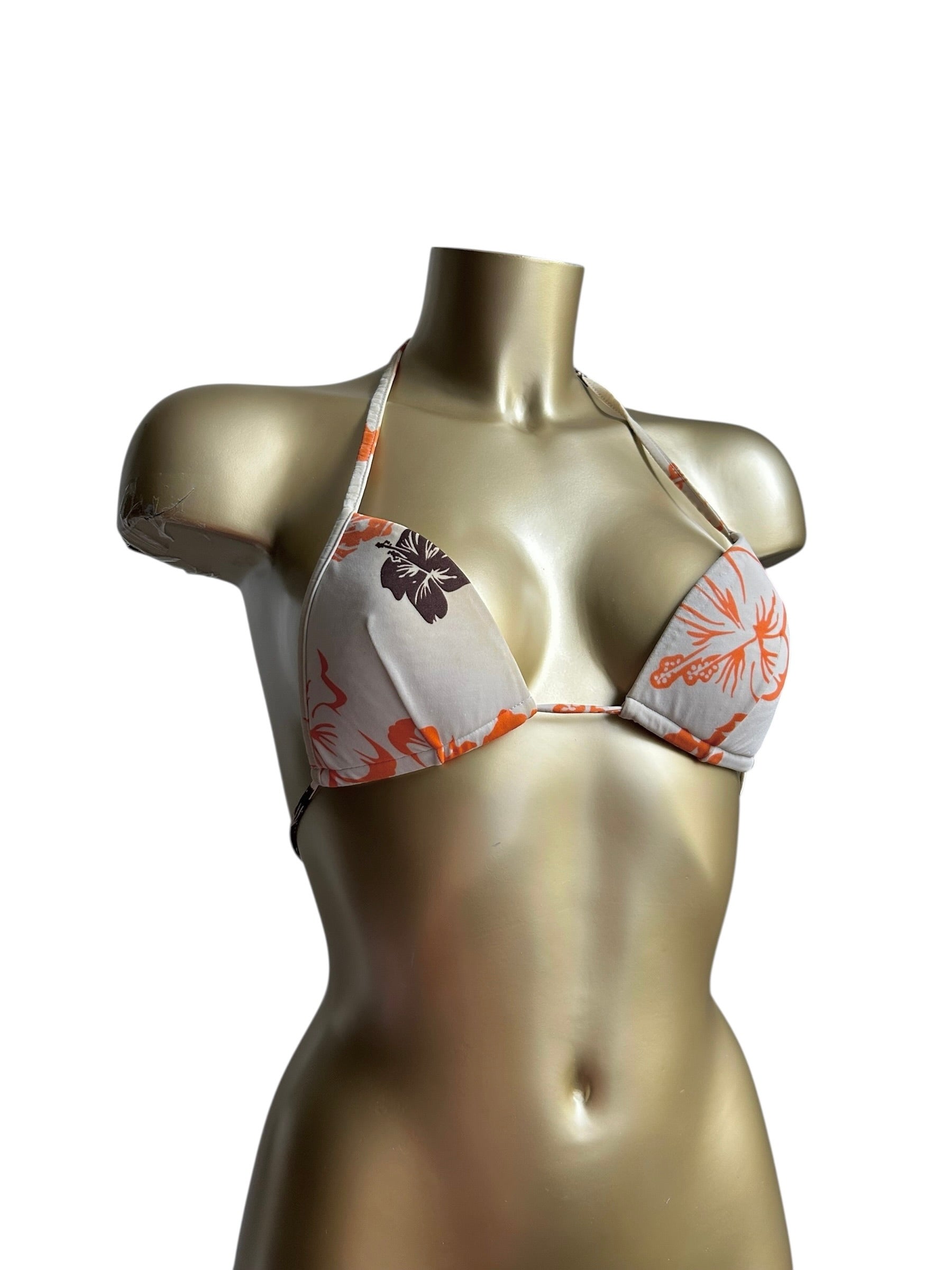 White Hawaii hibiscus padded bikini top (S)