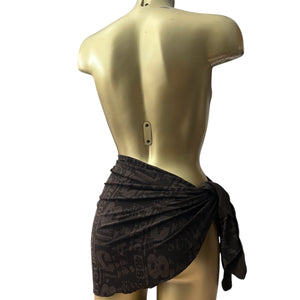 Brown graphic print pareo beachwear mini skirt (One size)