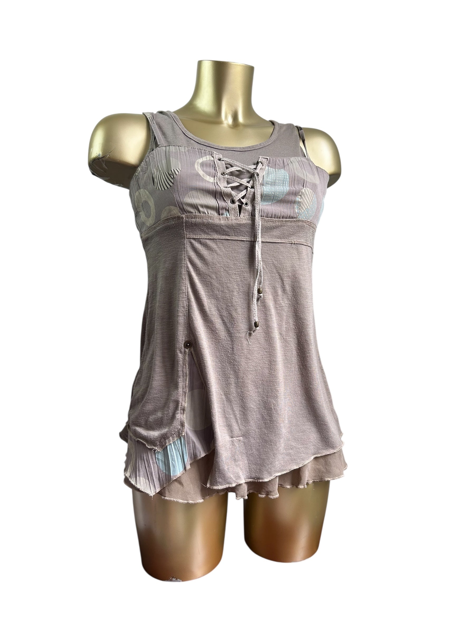 Grey lace up 2 in 1 tank top (S)