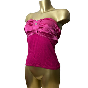 Pink tie up silky bustier tube top (M)