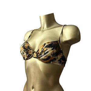 Brown animal print padded bikini top (M)