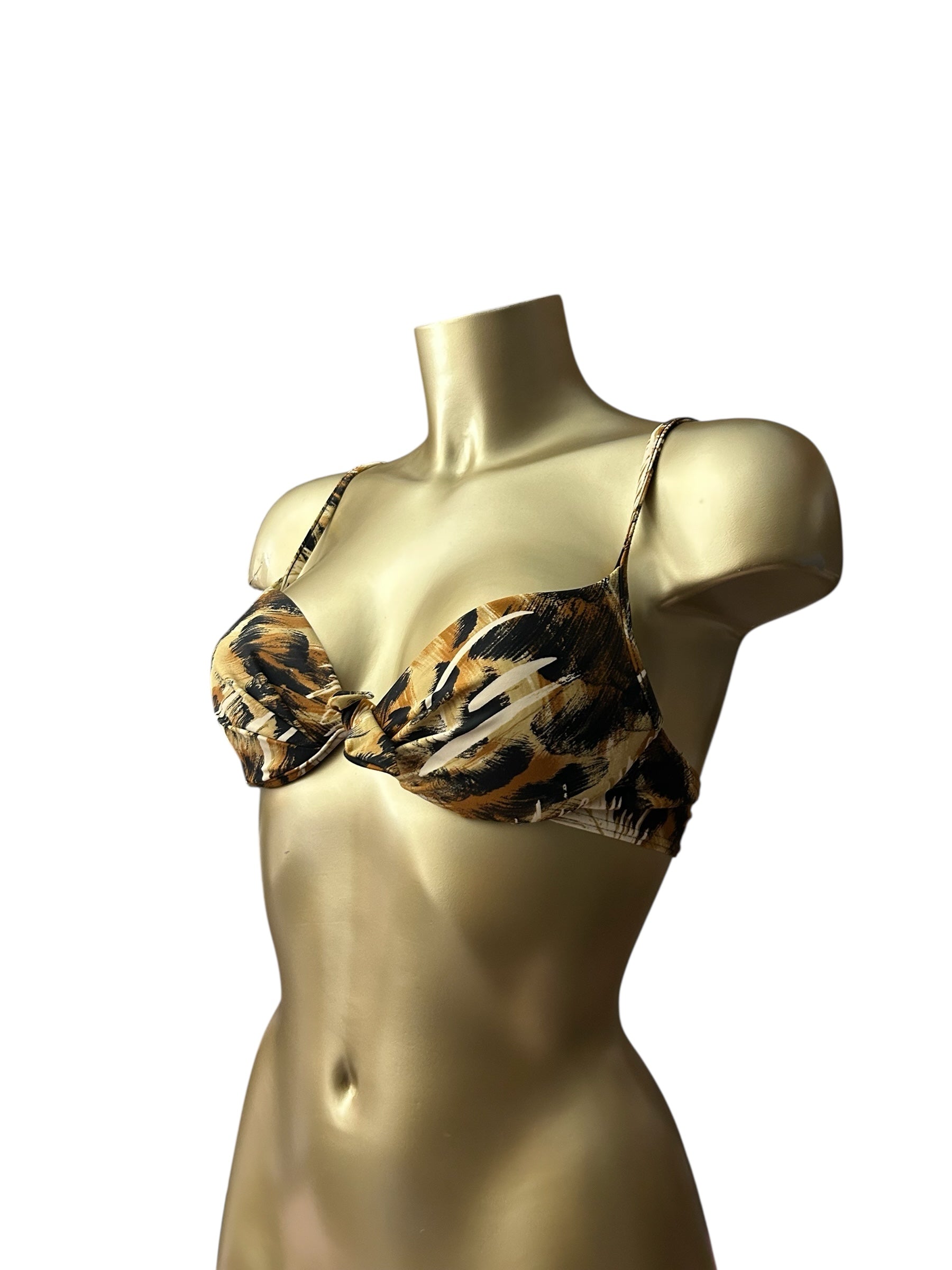 Brown animal print padded bikini top (M)