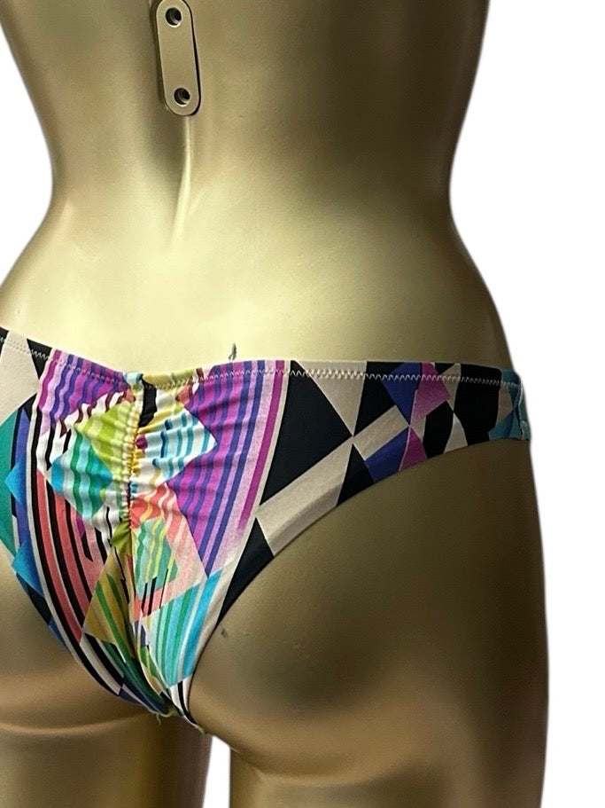 Multicolor graphic print bikini brazilian thong bottom (S)