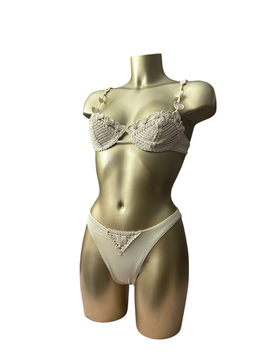 Cream crochet low rise bikini set (S)