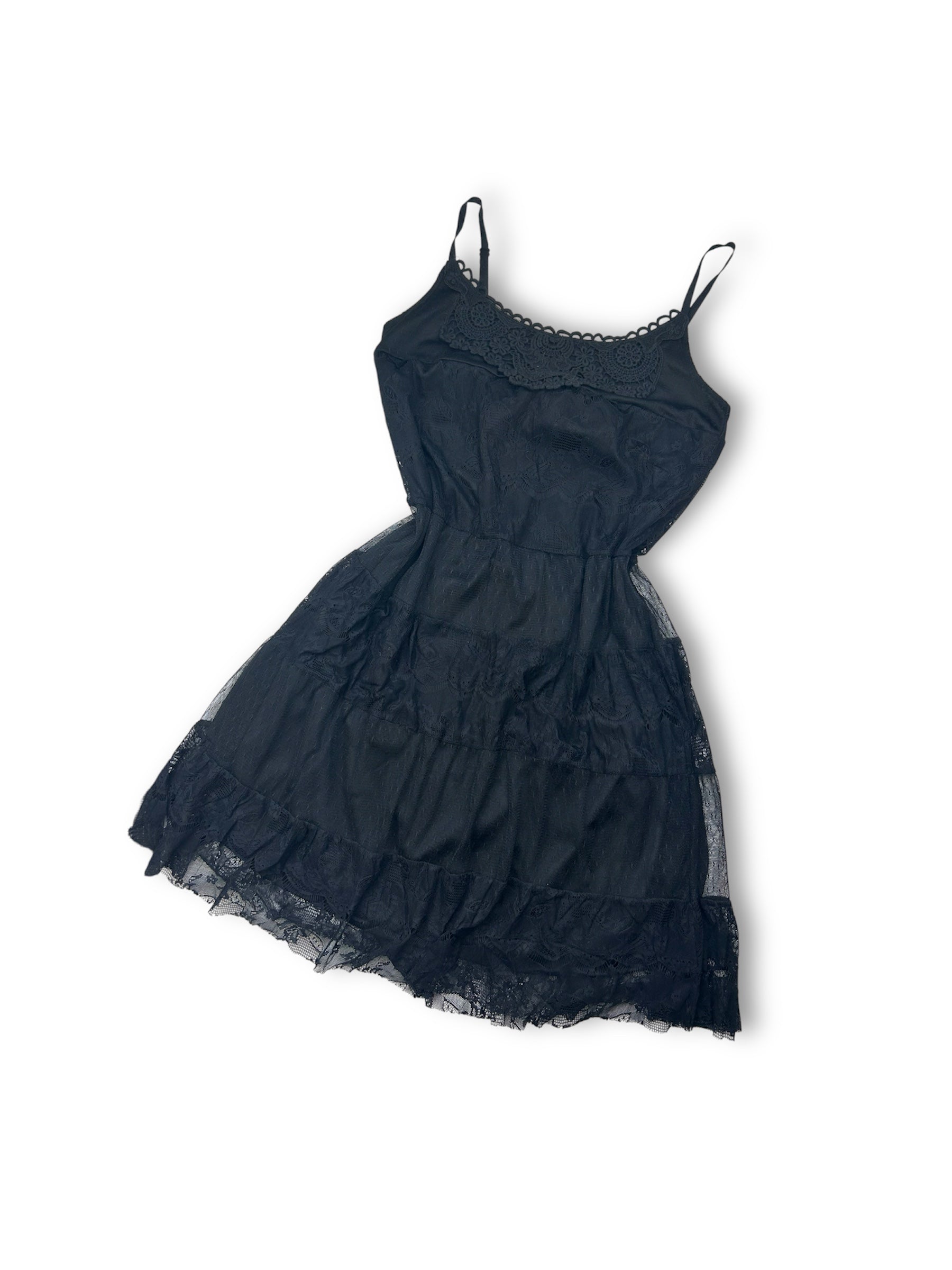 Black mesh embroidered pleated dress (M/L)