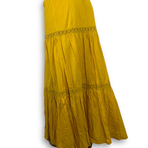 Yellow pleated low rise maxi skirt (M)