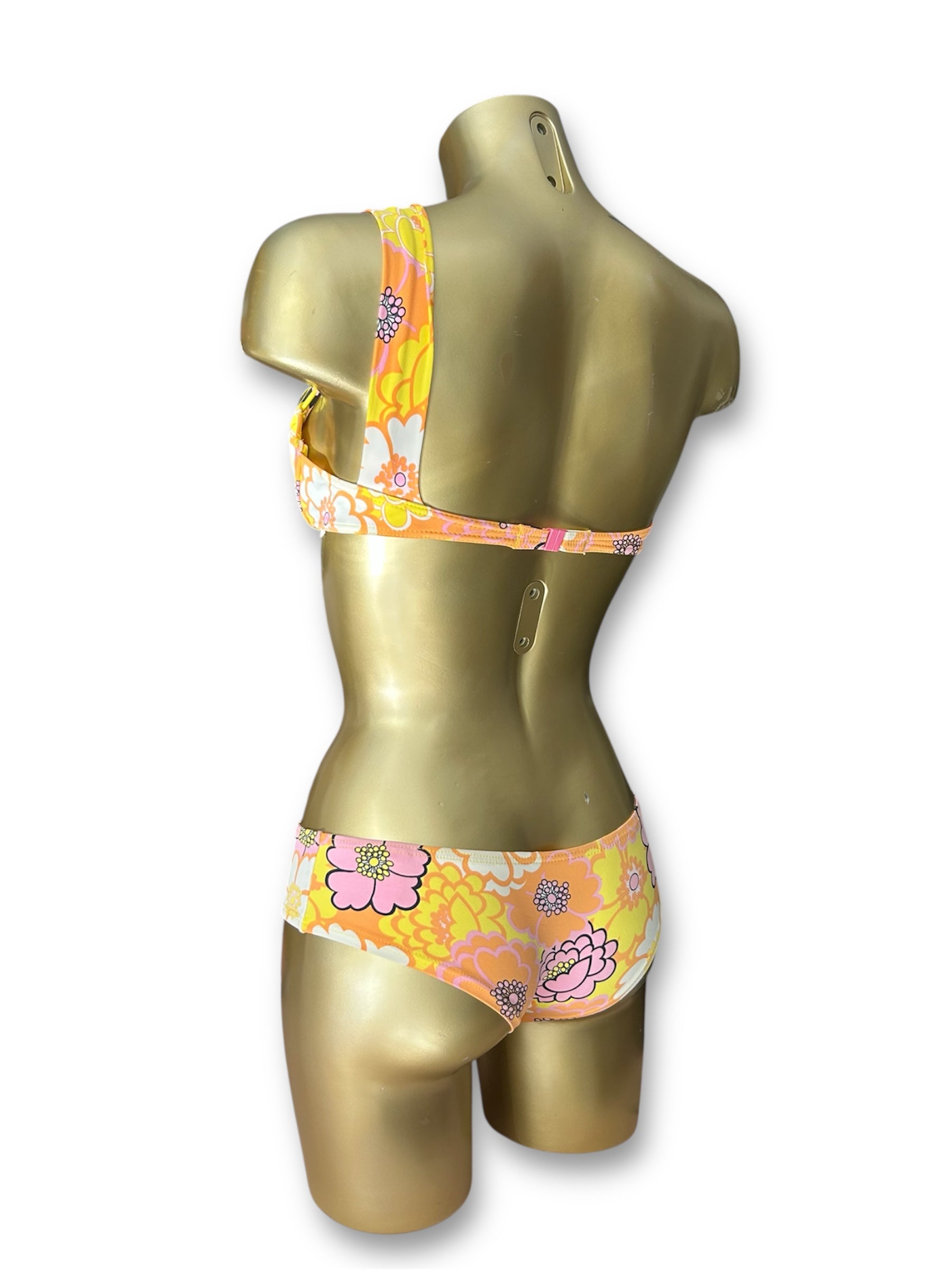 Orange floral low rise bikini set (S)