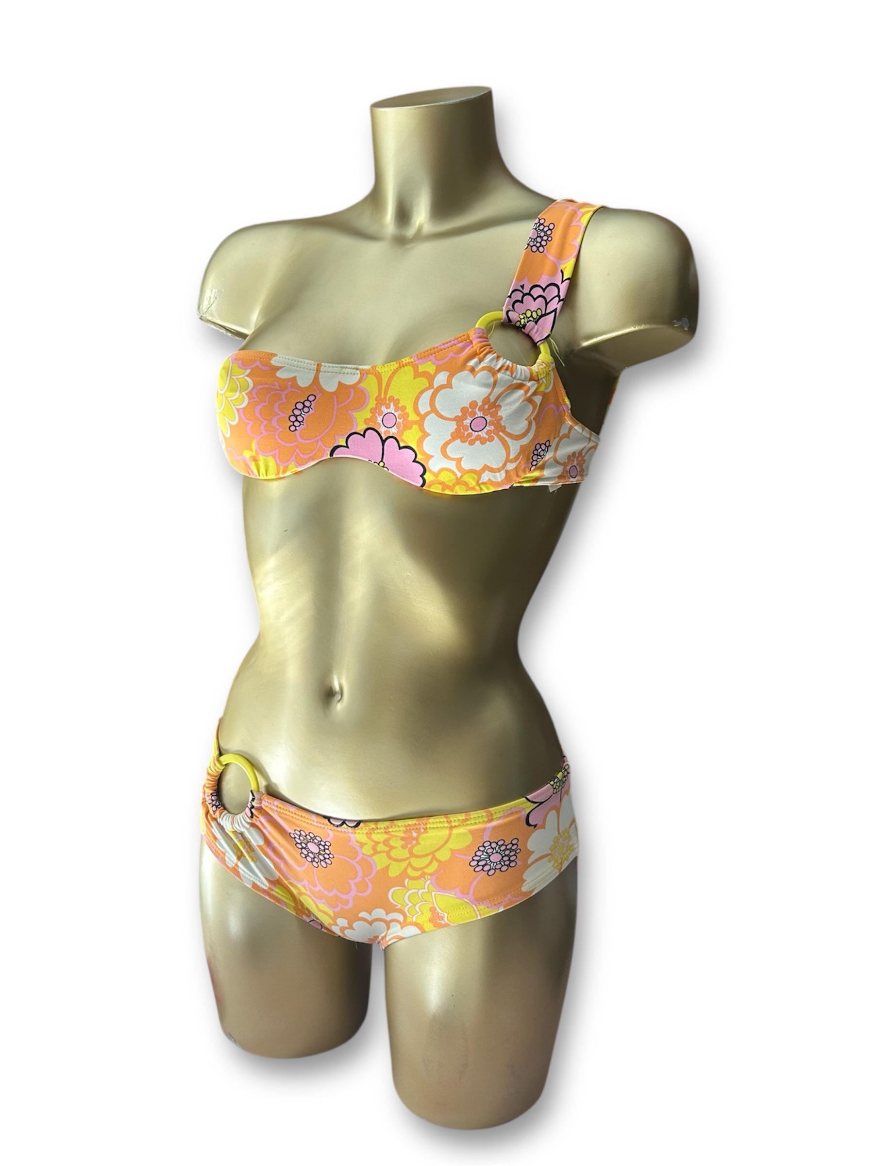 Orange floral low rise bikini set (S)