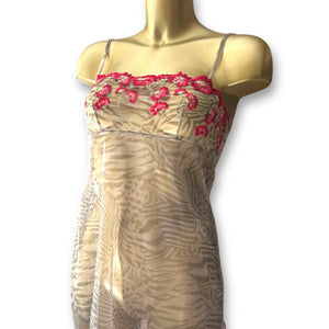 Grey floral mesh see trough babydoll mini dress (S)