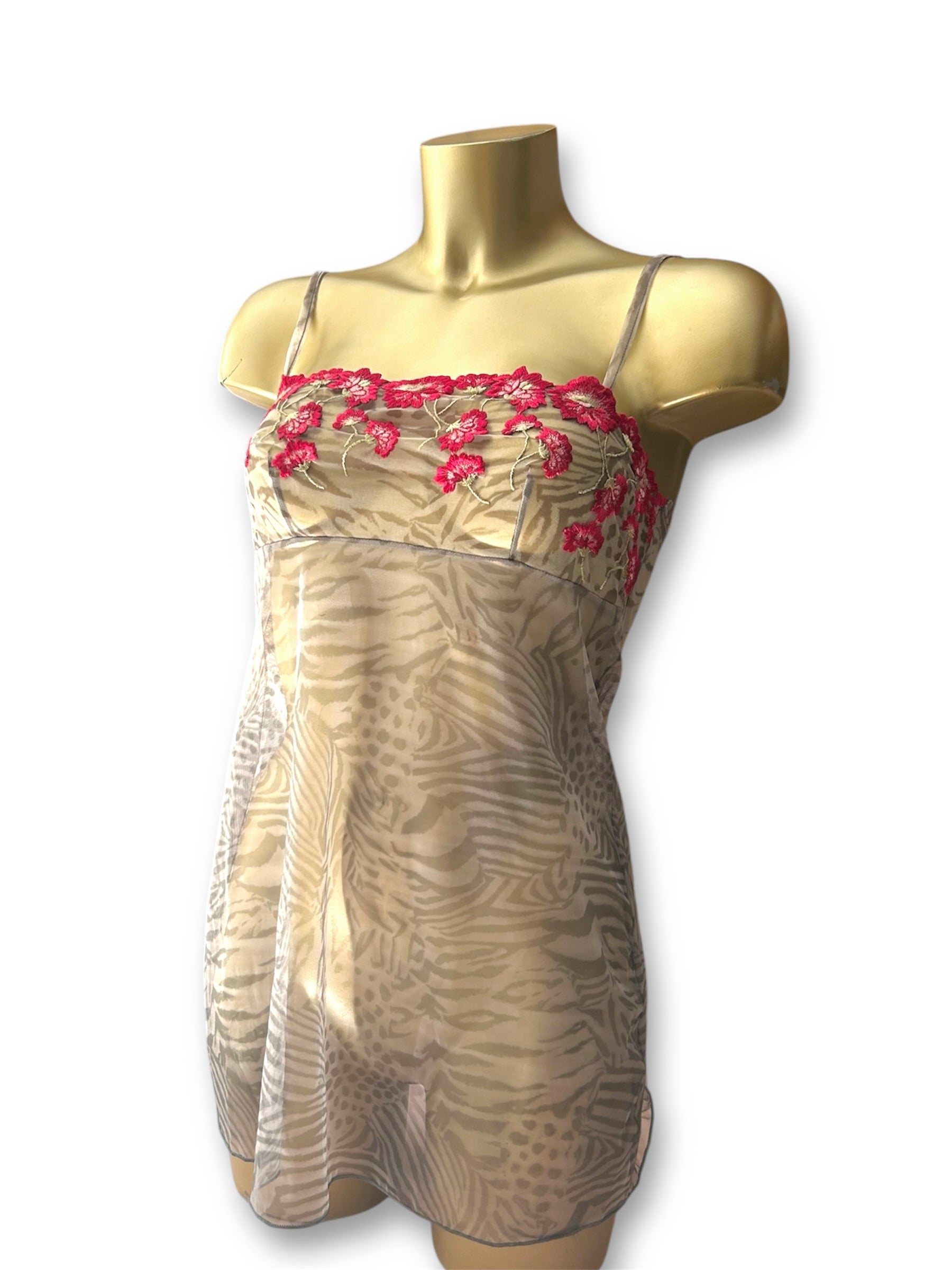 Grey floral mesh see trough babydoll mini dress (S)