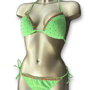 Green strass low rise bikini set (XS)