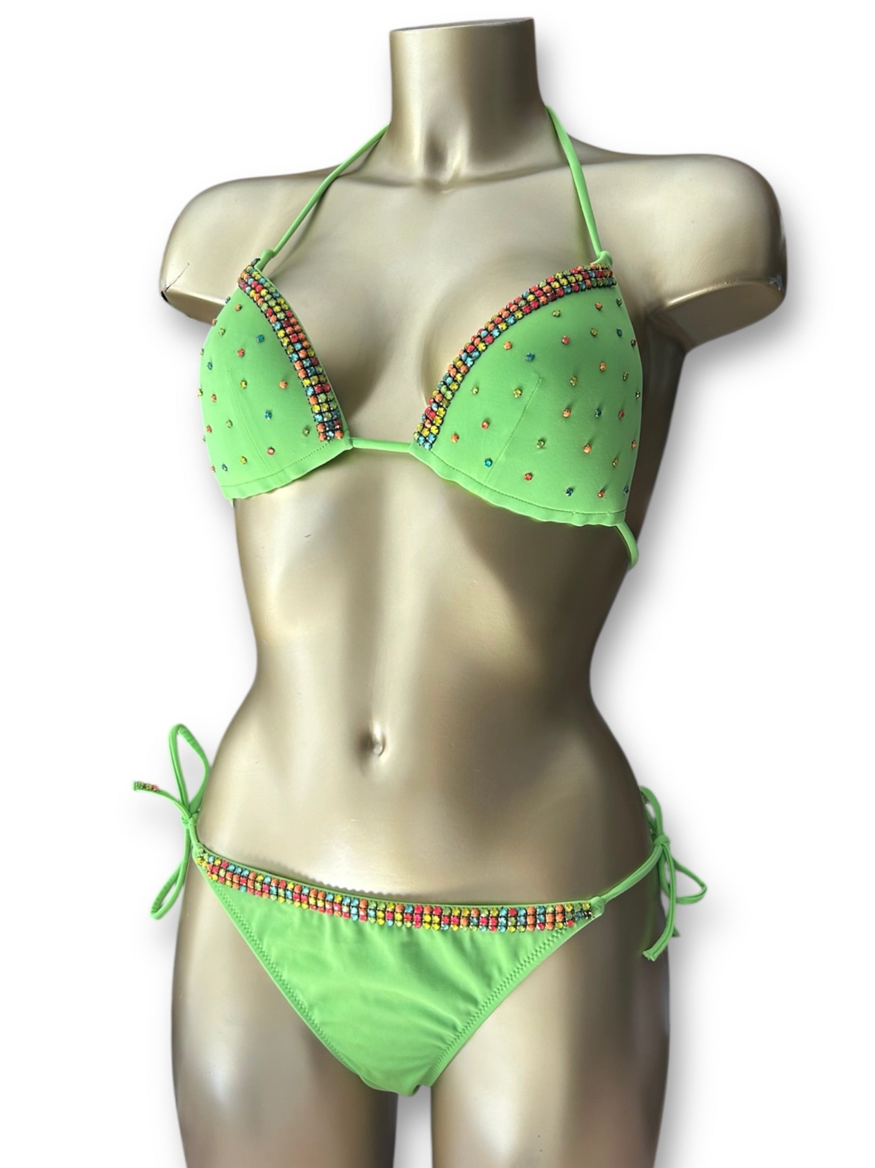 Green strass low rise bikini set (XS)