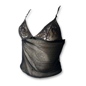Black lace see trough babydoll cami top (S)