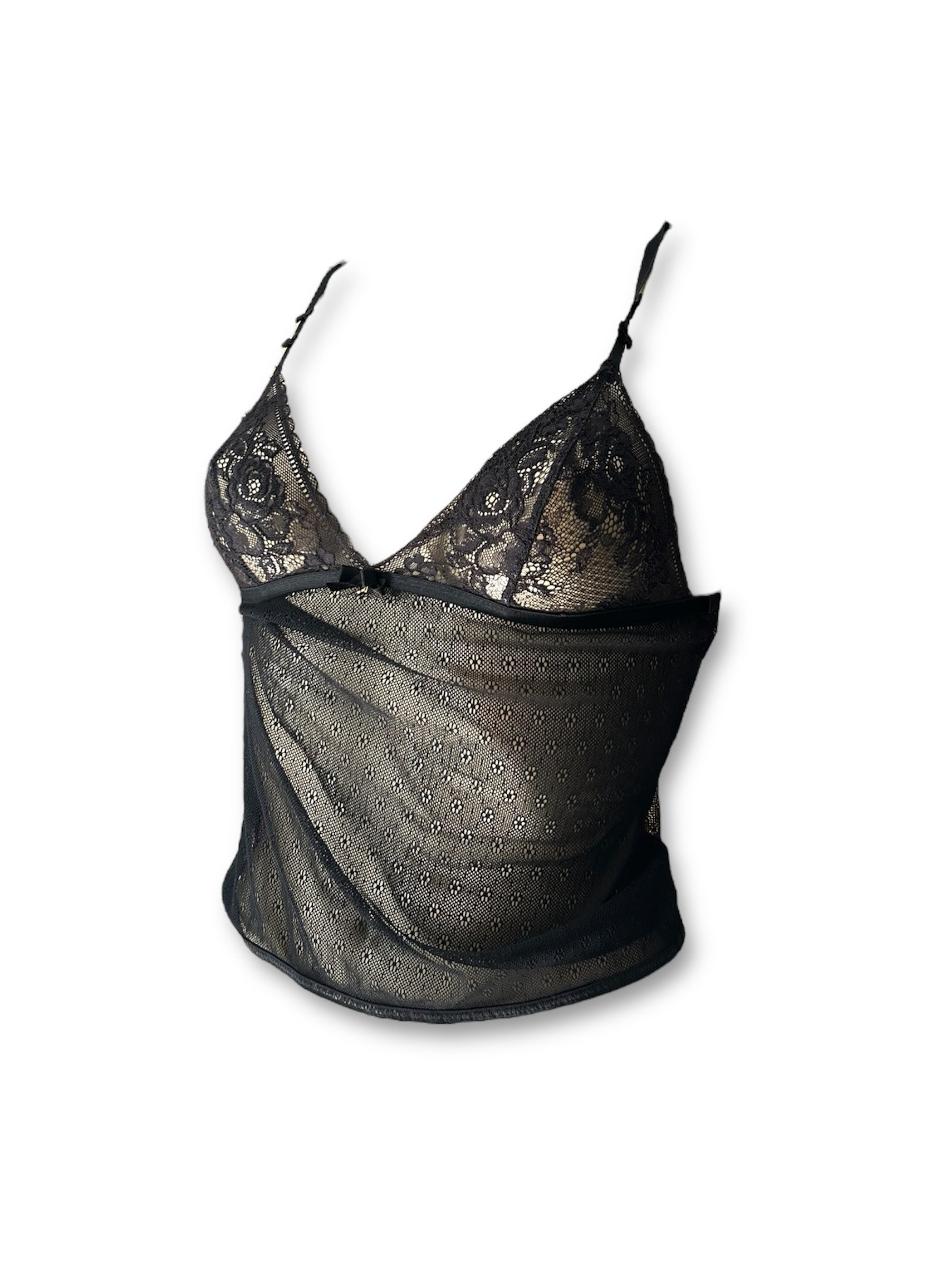 Black lace see trough babydoll cami top (S)
