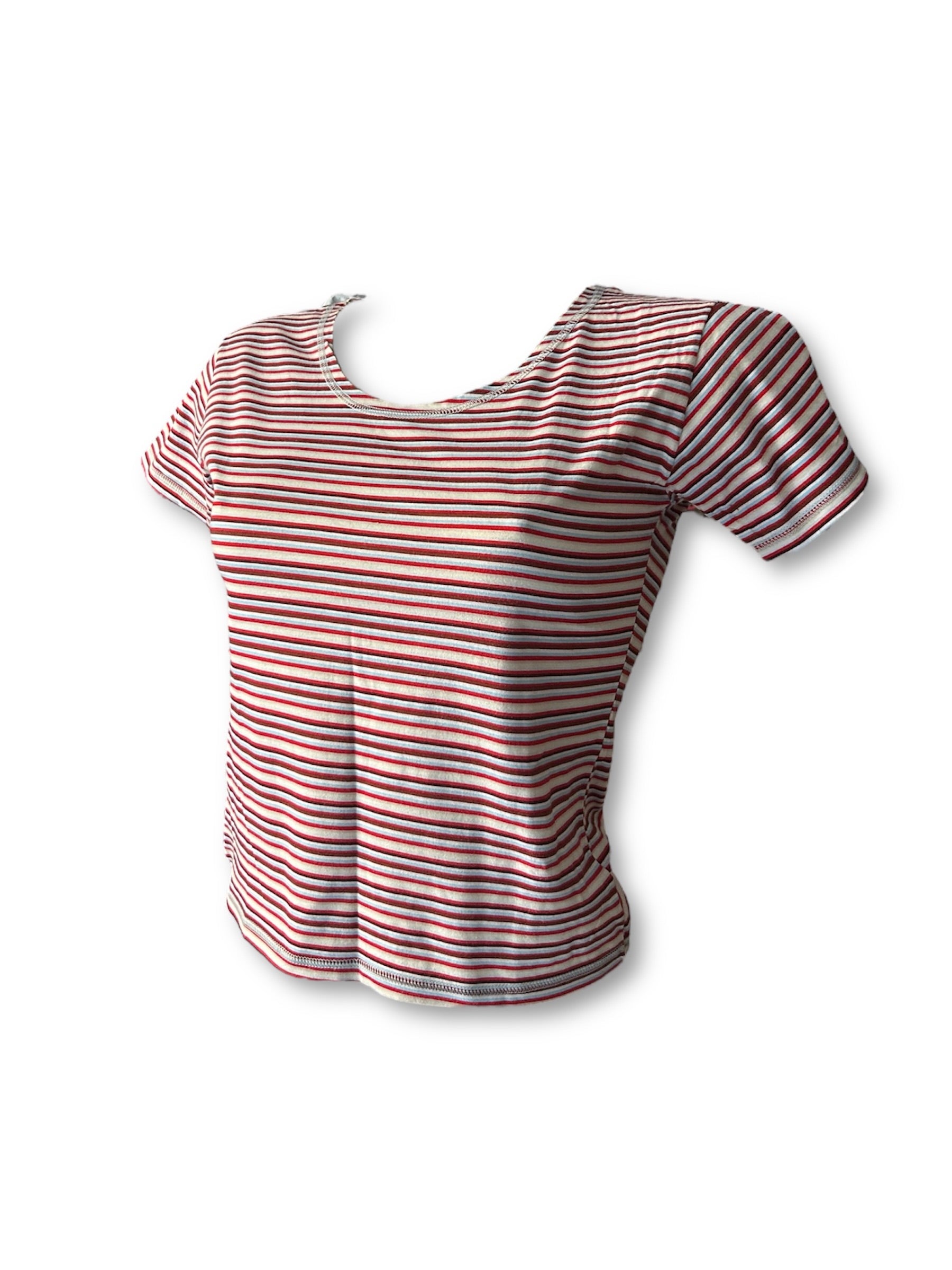 Red striped 100% cotton tee (M)