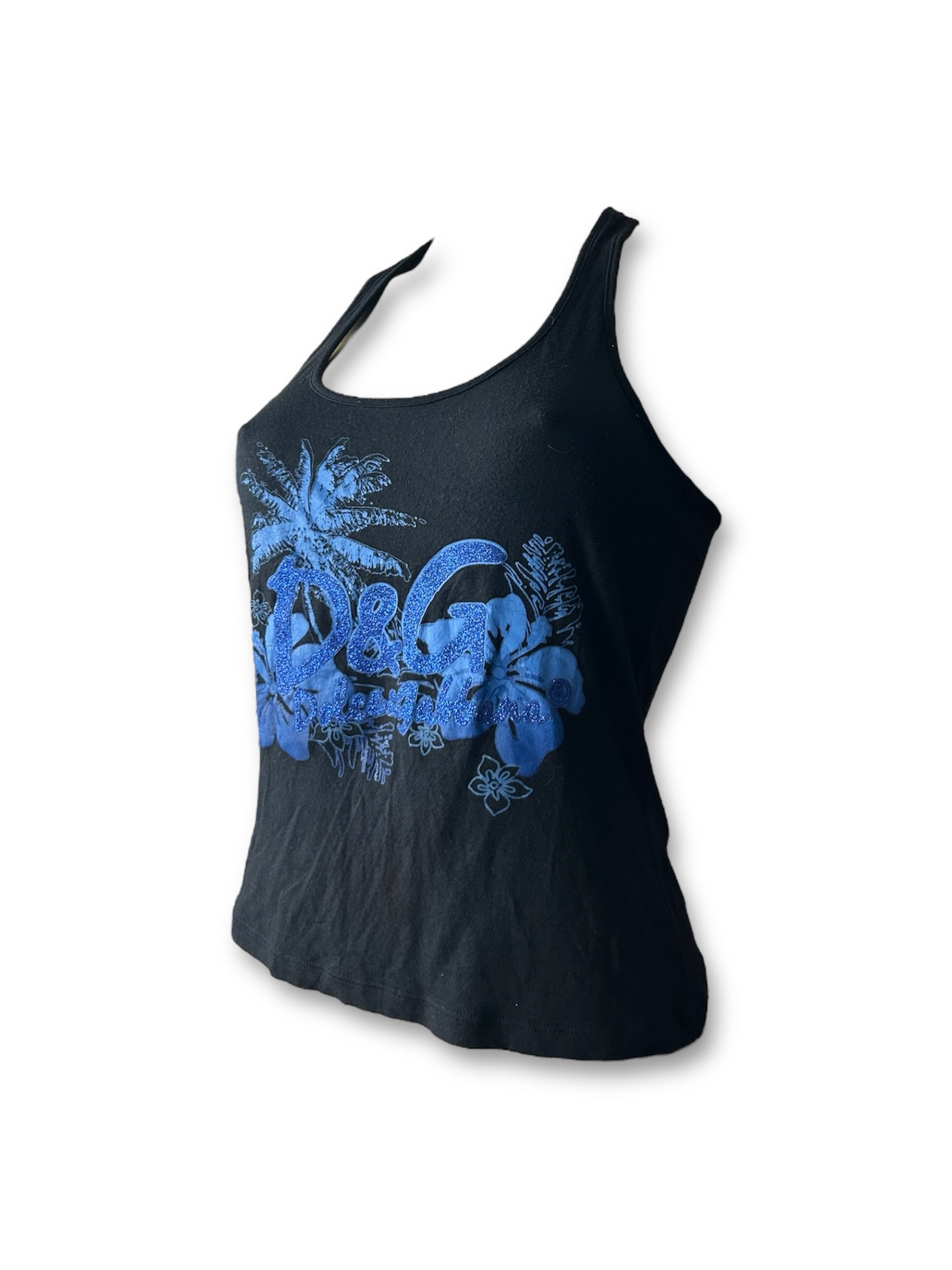 Black glitters logo cotton top (M)