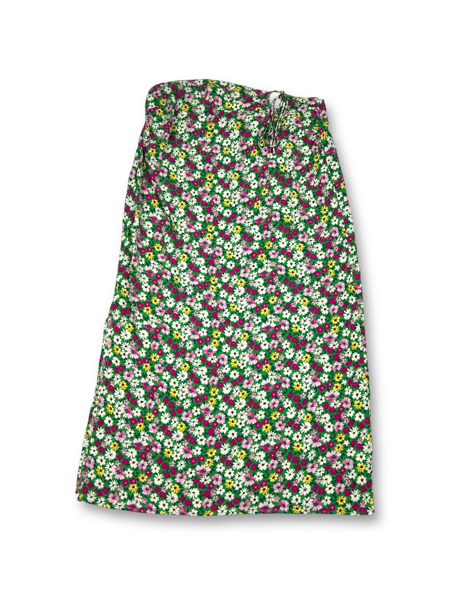 Green floral low rise maxi skirt (L)