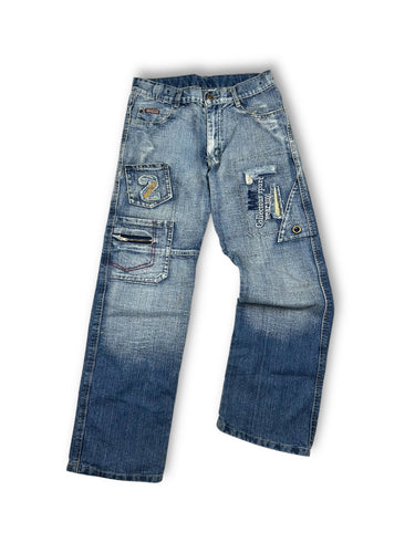 Blue denim low rise straight legs pants (XS)