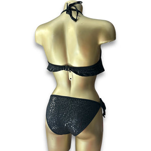 Black sequins low rise bikini set (M)