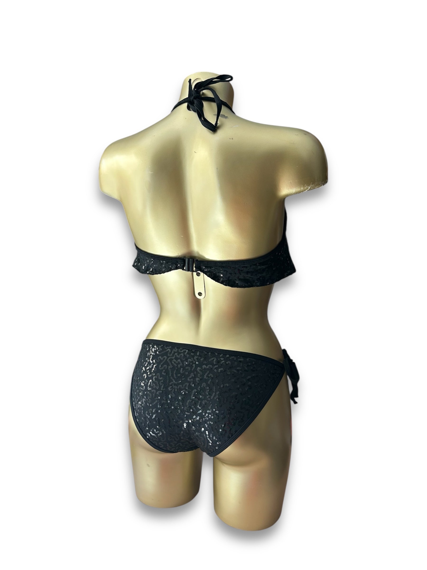 Black sequins low rise bikini set (M)
