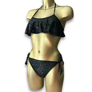 Black sequins low rise bikini set (M)