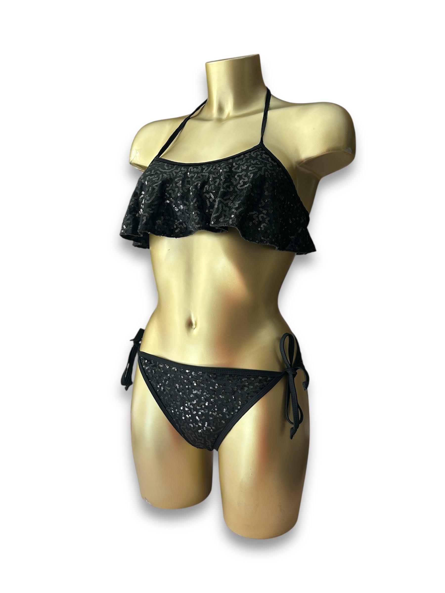 Black sequins low rise bikini set (M)