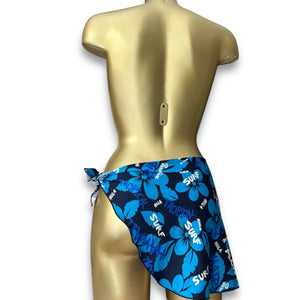 Blue hibiscus floral pareo mini skirt (S)