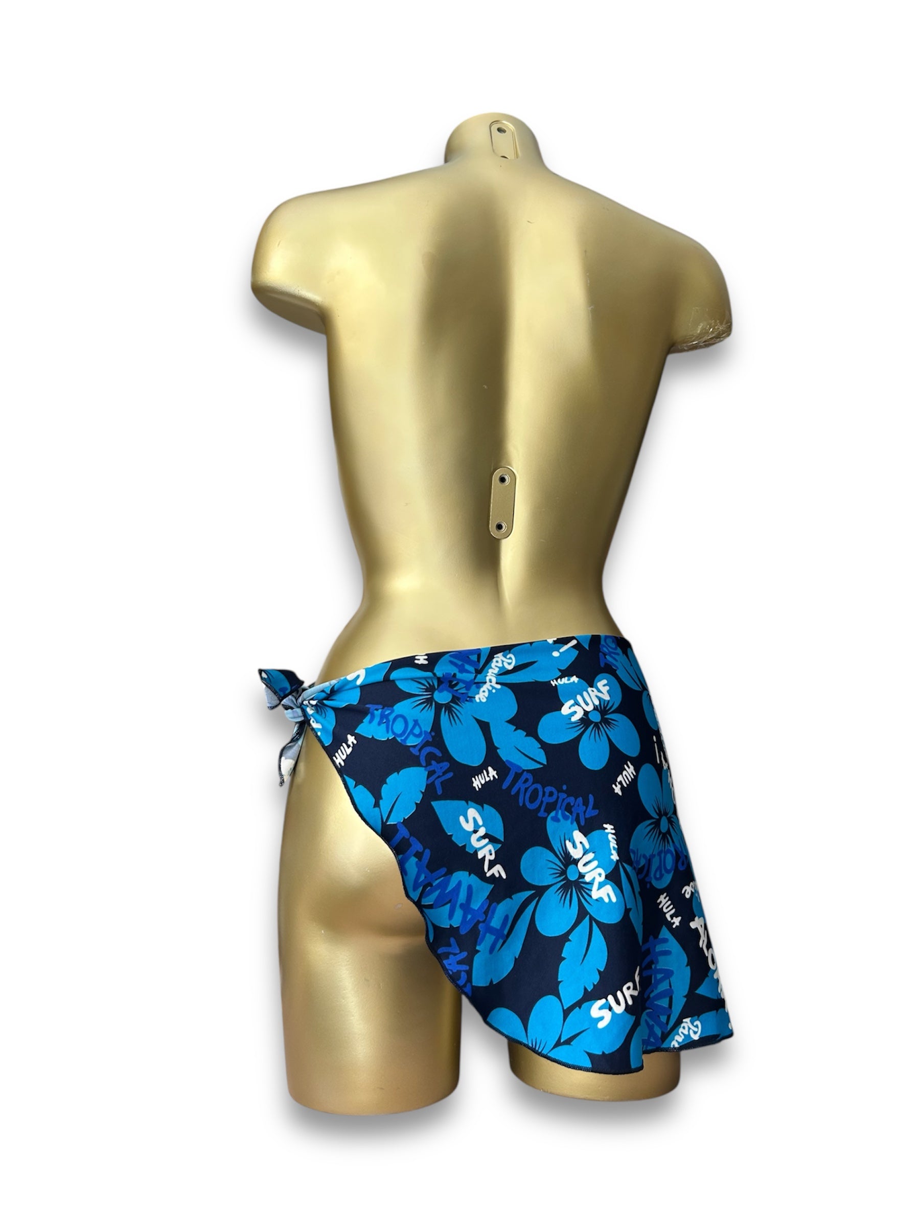 Blue hibiscus floral pareo mini skirt (S)