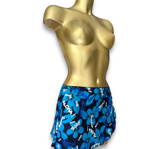Blue hibiscus floral pareo mini skirt (S)