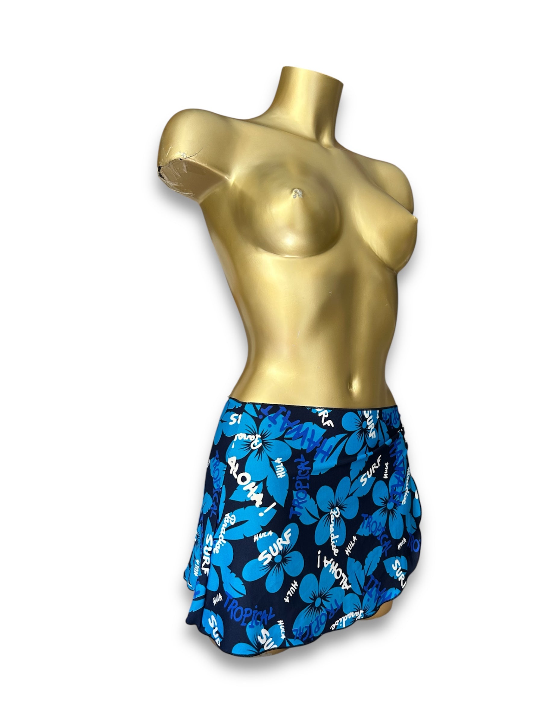 Blue hibiscus floral pareo mini skirt (S)