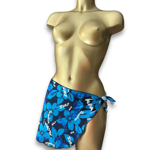 Blue hibiscus floral pareo mini skirt (S)