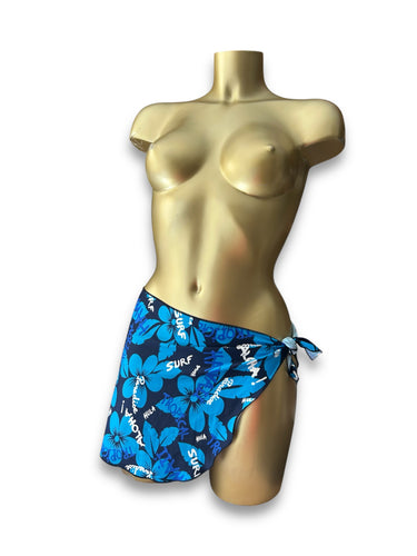 Blue hibiscus floral pareo mini skirt (S)