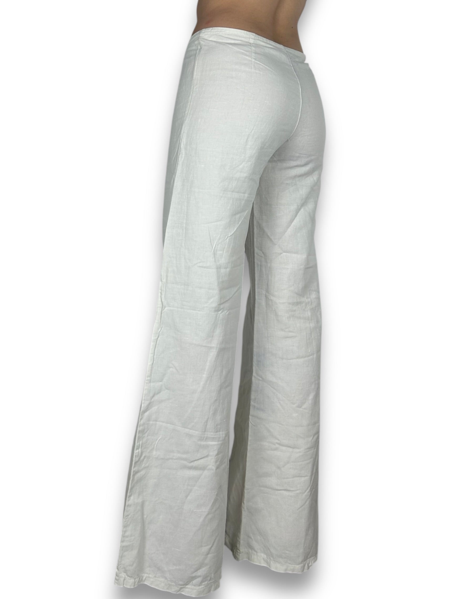White linen low rise baggy pants (XS/S)