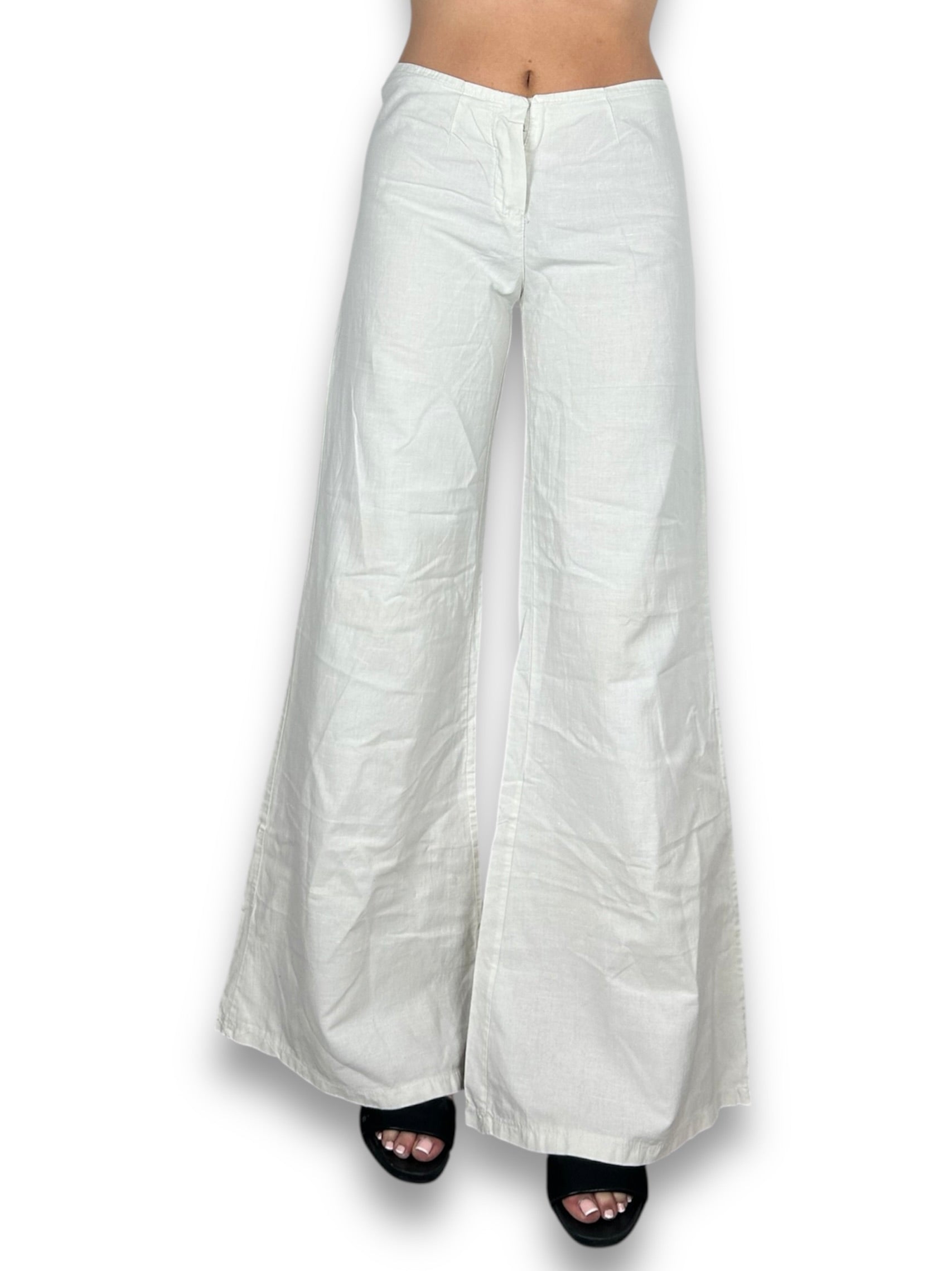 White linen low rise baggy pants (XS/S)