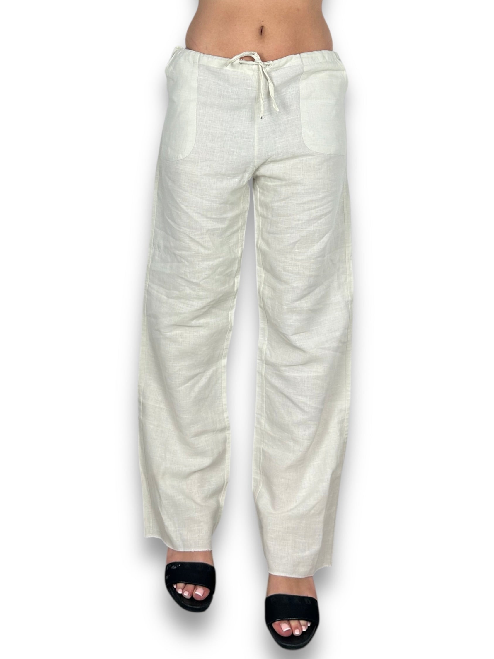 White linen low rise baggy pants (XL)