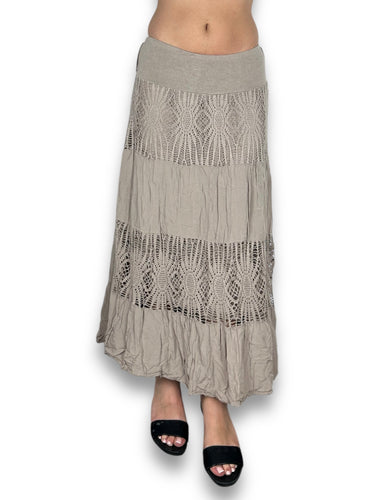 Khaki embroidered low rise maxi skirt (S/M)