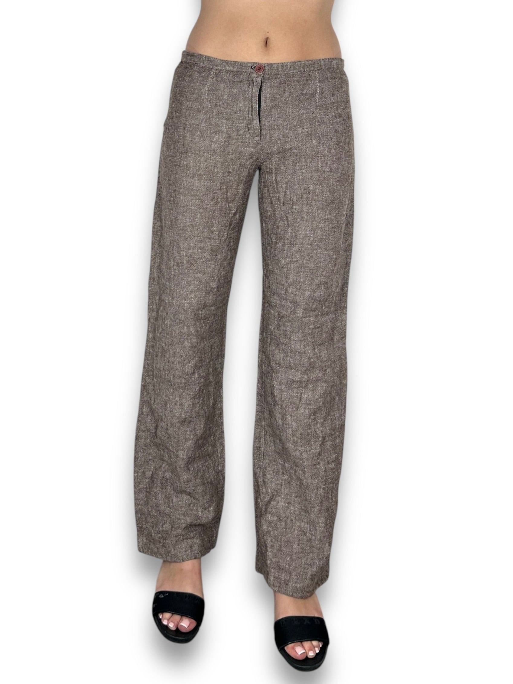 Brown linen low rise baggy pants (M/L)