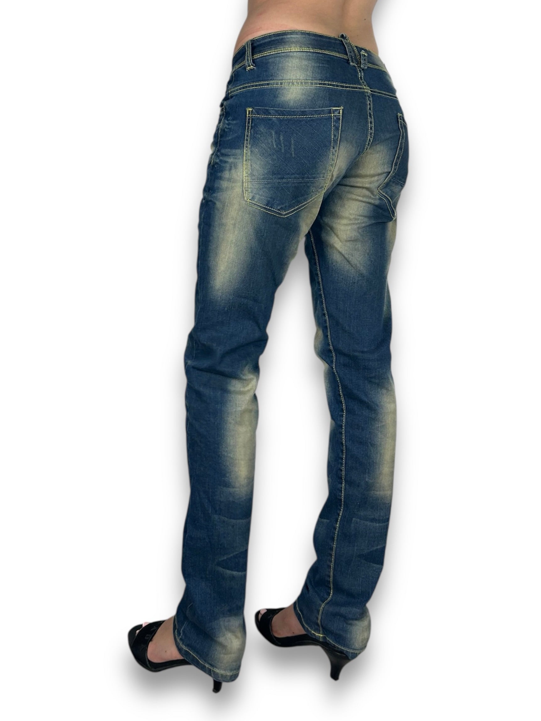 Blue denim low rise straight legs pants (S/M)