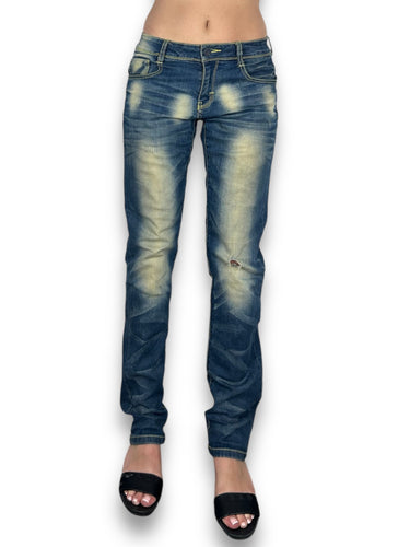 Blue denim low rise straight legs pants (S/M)