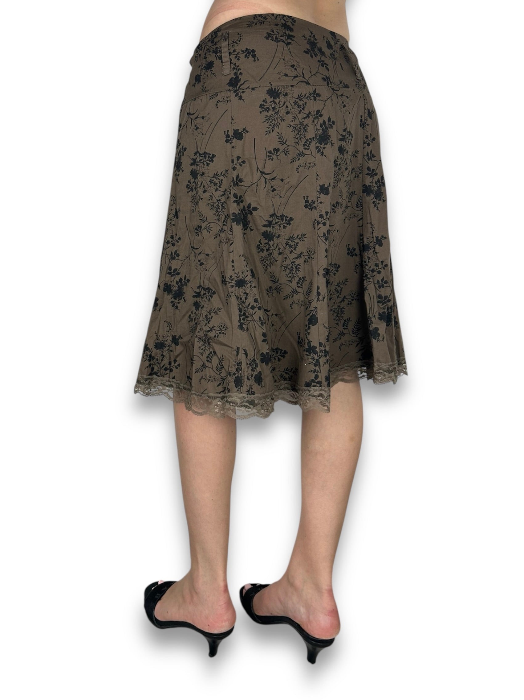 Brown floral low rise mid skirt (S)