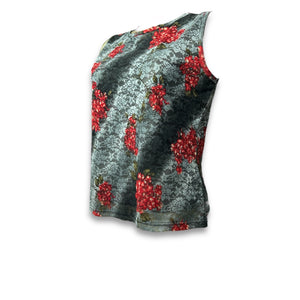 Grey floral print mesh lined tank top (L)