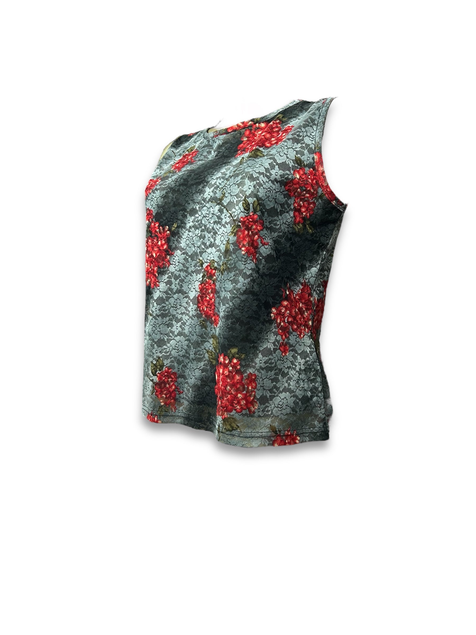 Grey floral print mesh lined tank top (L)