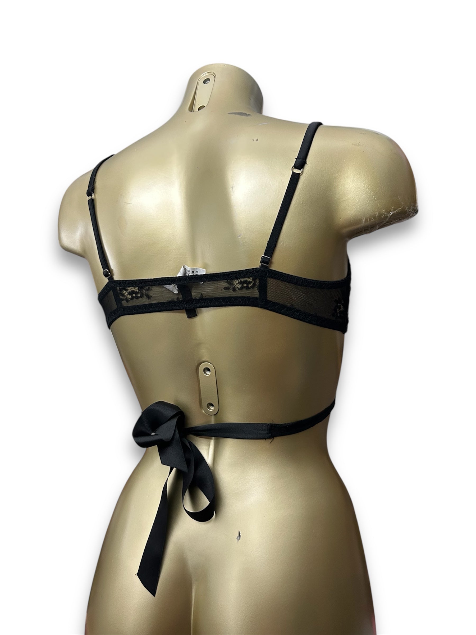 Black mesh tie up bralette (S)